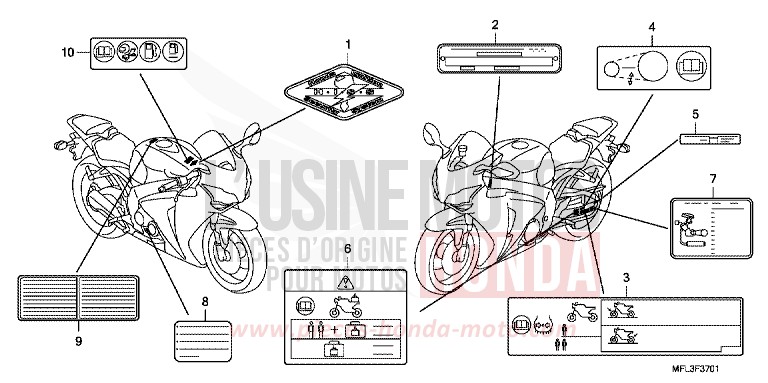 CAUTION LABEL (2) for CBR1000RR Fireblade PEARL SUNBEAM WHITE (NHA66HA) from 2010